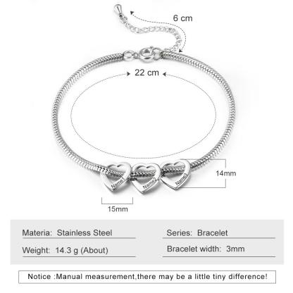 Jessemade Adjustable Personalised Ankle Bracelets for Women Silver 2 Love Heart Charms For Her.-Jessemade AU