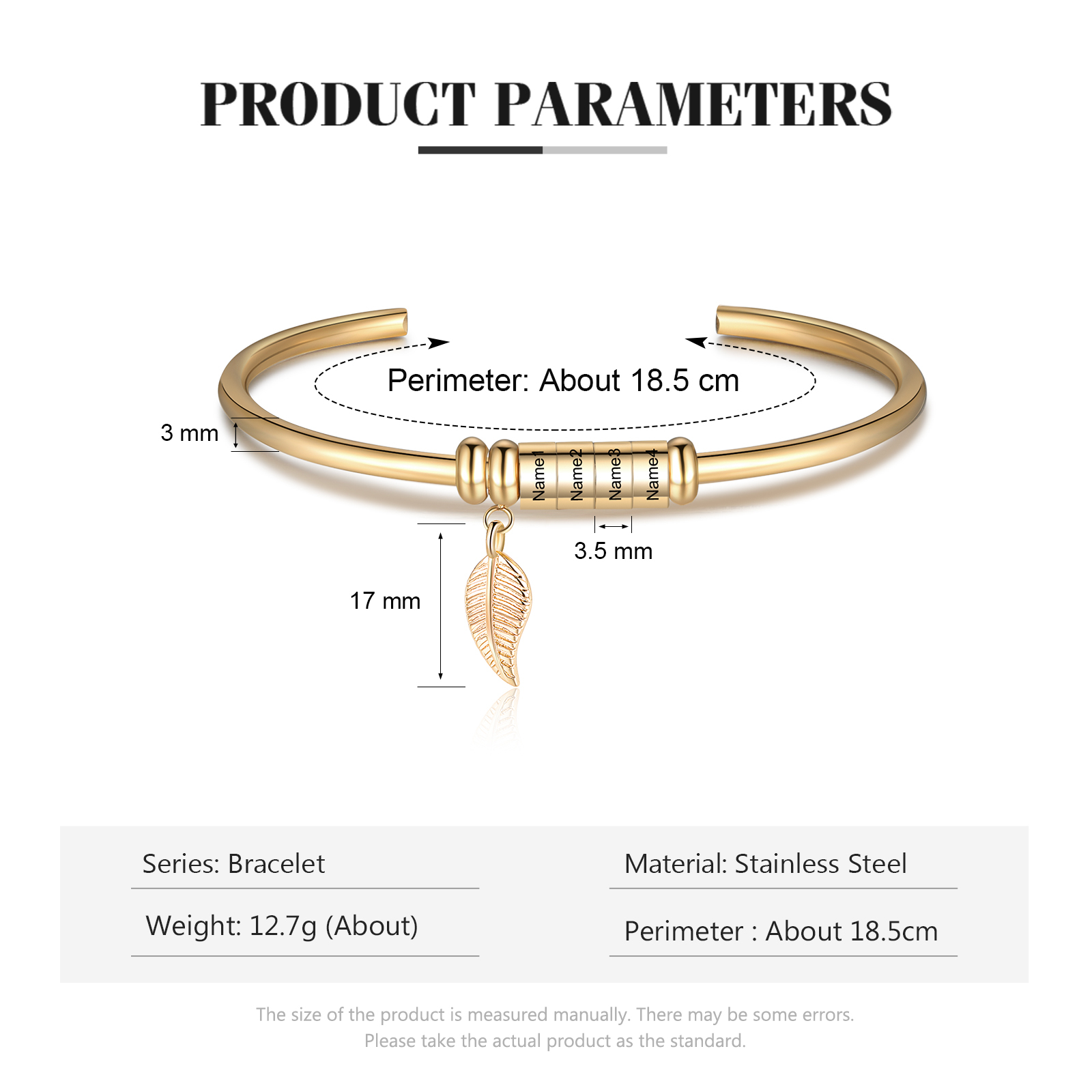 Women Bangle Bracelet with Leaf and Beads Engraved 4 Names Rose Gifts for Mother-Jessemade AU