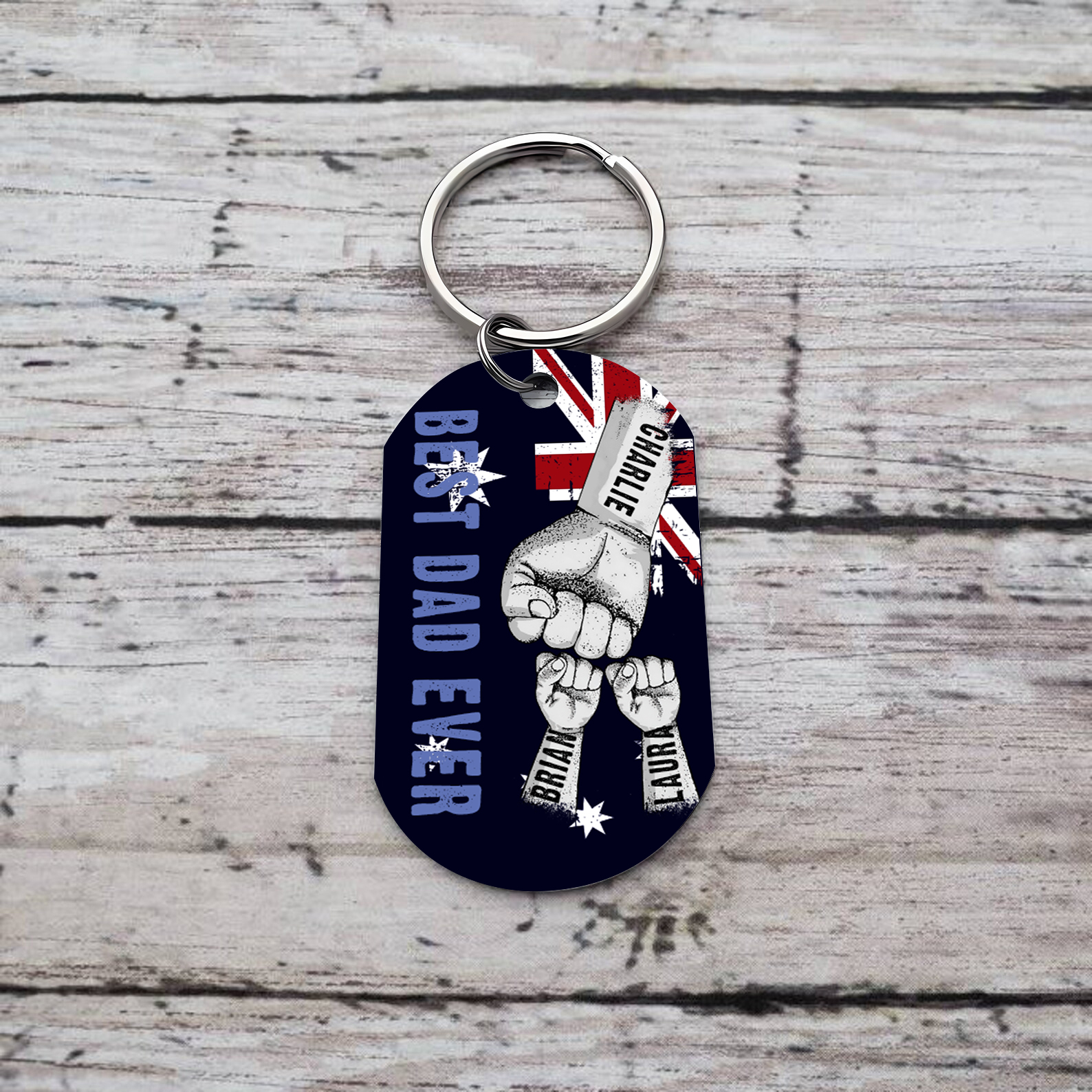 Personalised 3 Names Australian Flag Keychain Fist Bump Keychain Father's Day Gift - Best Dad Ever-Jessemade AU