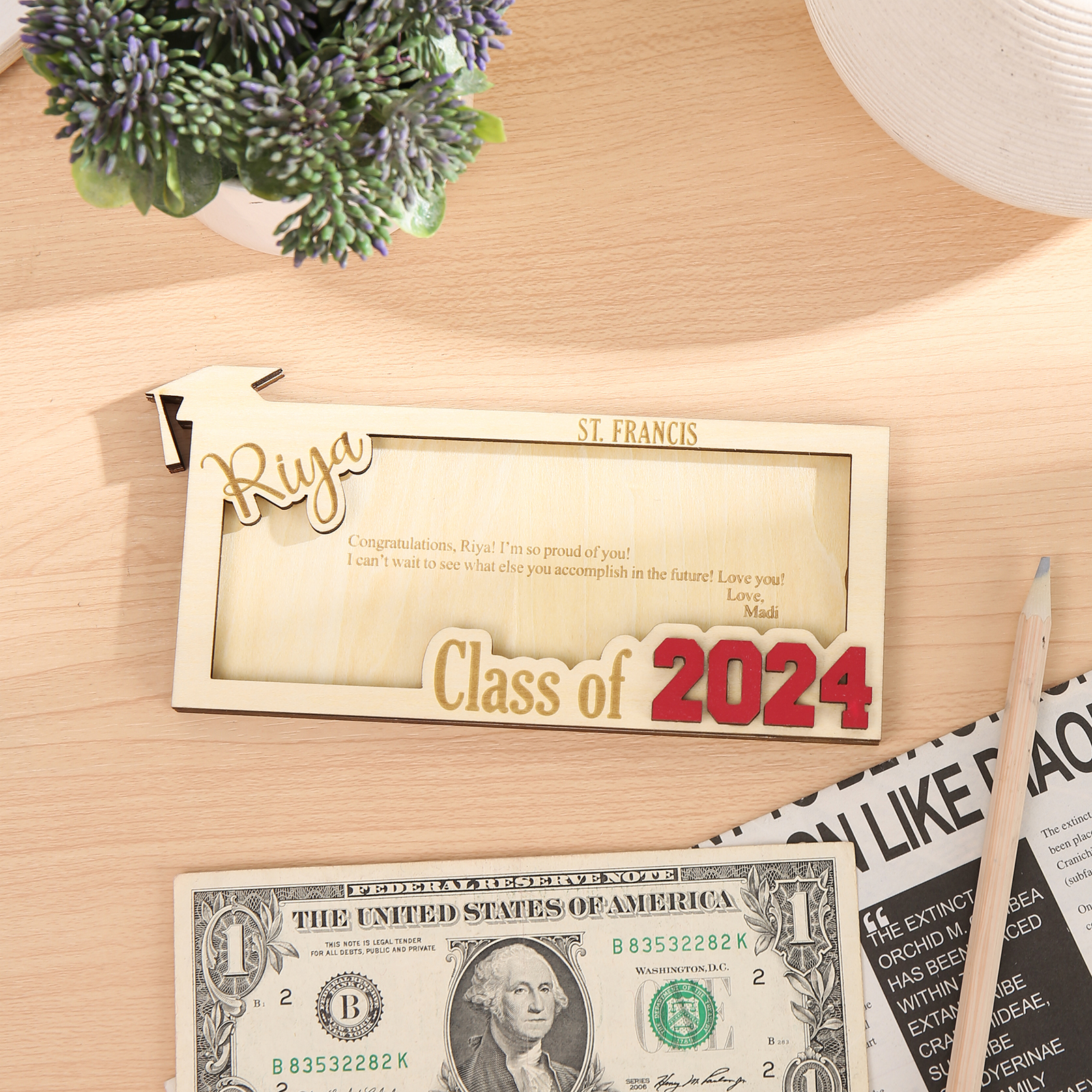 Class of 2024 Personalised Graduation Cash Clip Custom 1 Name & 2 Texts Cash Box Creative Gifts-Jessemade AU