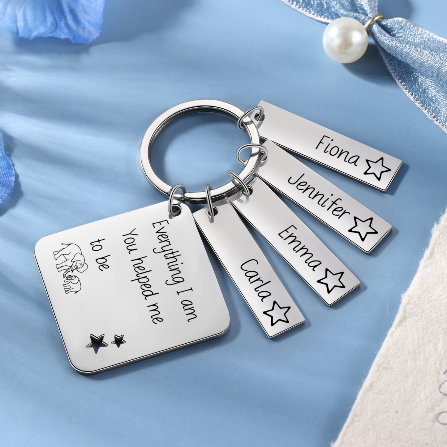 Personalised 4 Names & 1 Text Keychain Elephant Family Keychain Gifts for Father/Mother/Grandma/Grandpa-Jessemade AU