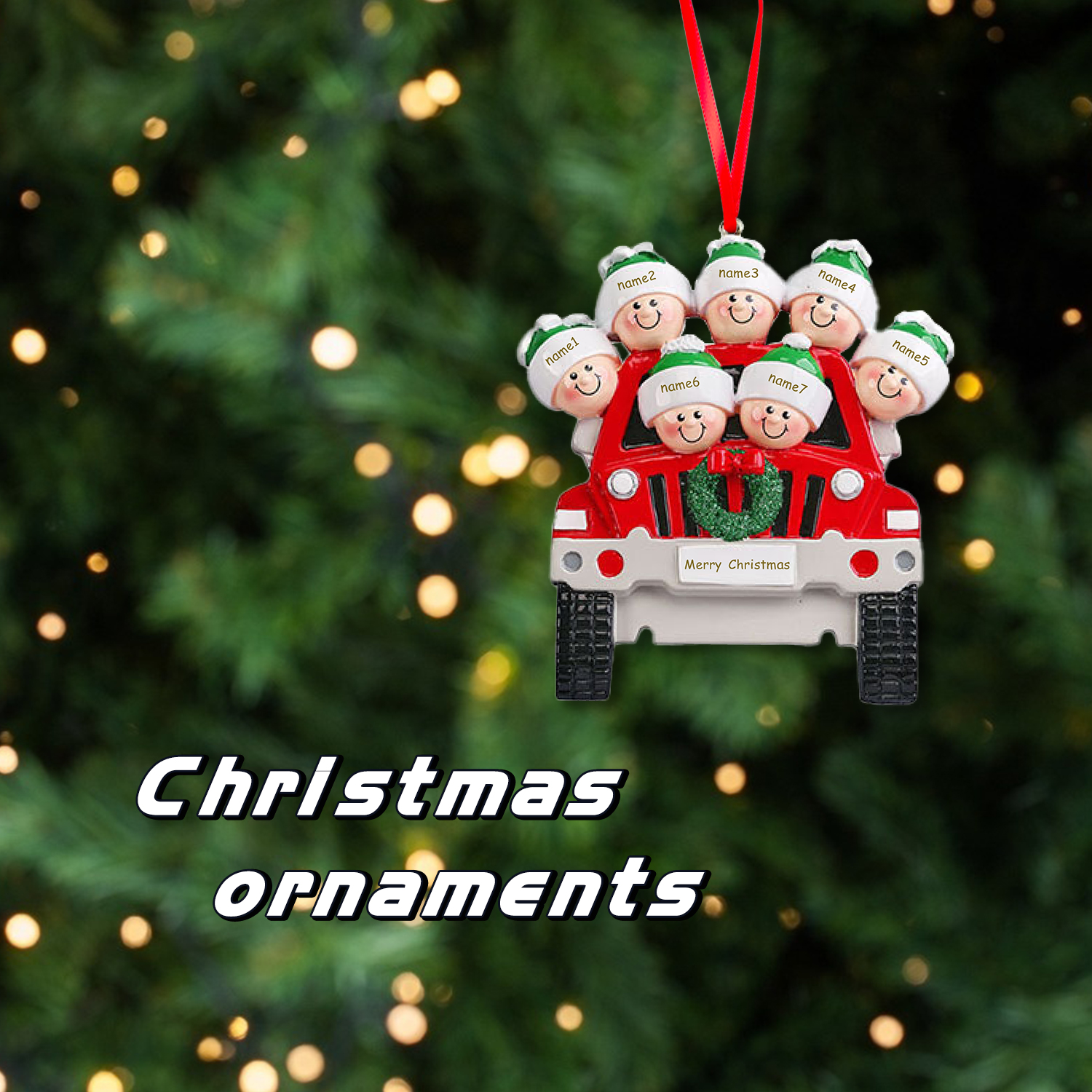 Personalised Family Car Christmas Tree Ornament with 6 Names Xmas Ornaments-Jessemade AU