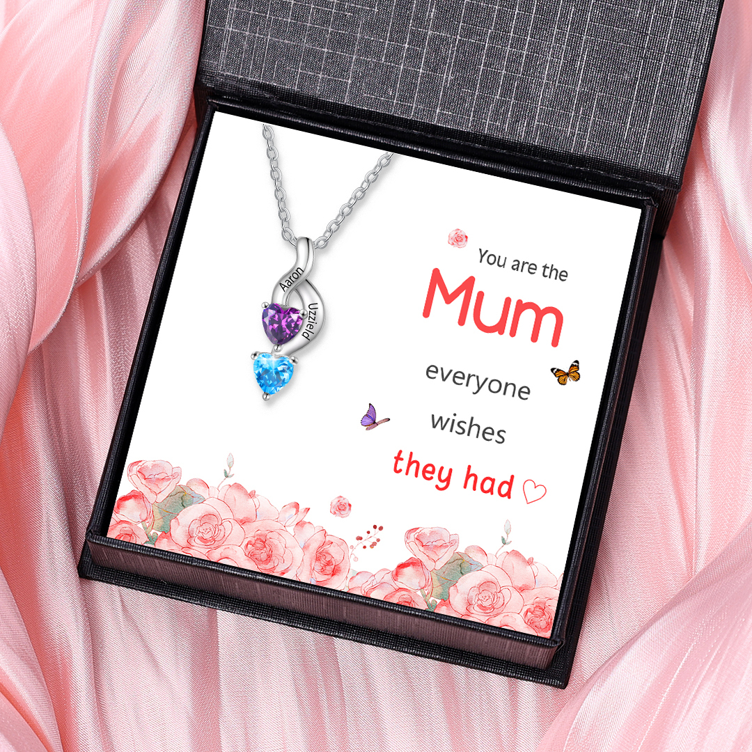 2 Names - Personalised Pendant Necklace Customised Names & Birthstones Necklace Birthday Gift for Women Girls-Jessemade AU