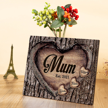 3 Names - Personalised Mum Wooden Plaque Custom Date & Names Home Decoration Hearts Gift for Mother-Jessemade AU