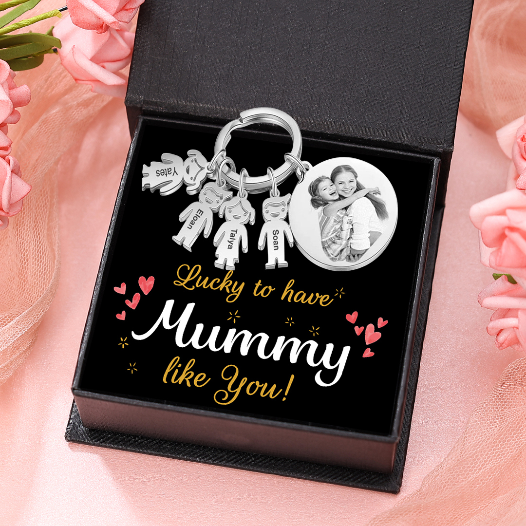 4 Names - Personalised Photo Keychain with Kid Charm Custom Text Keyring Gifts for Father/Mother-Jessemade AU