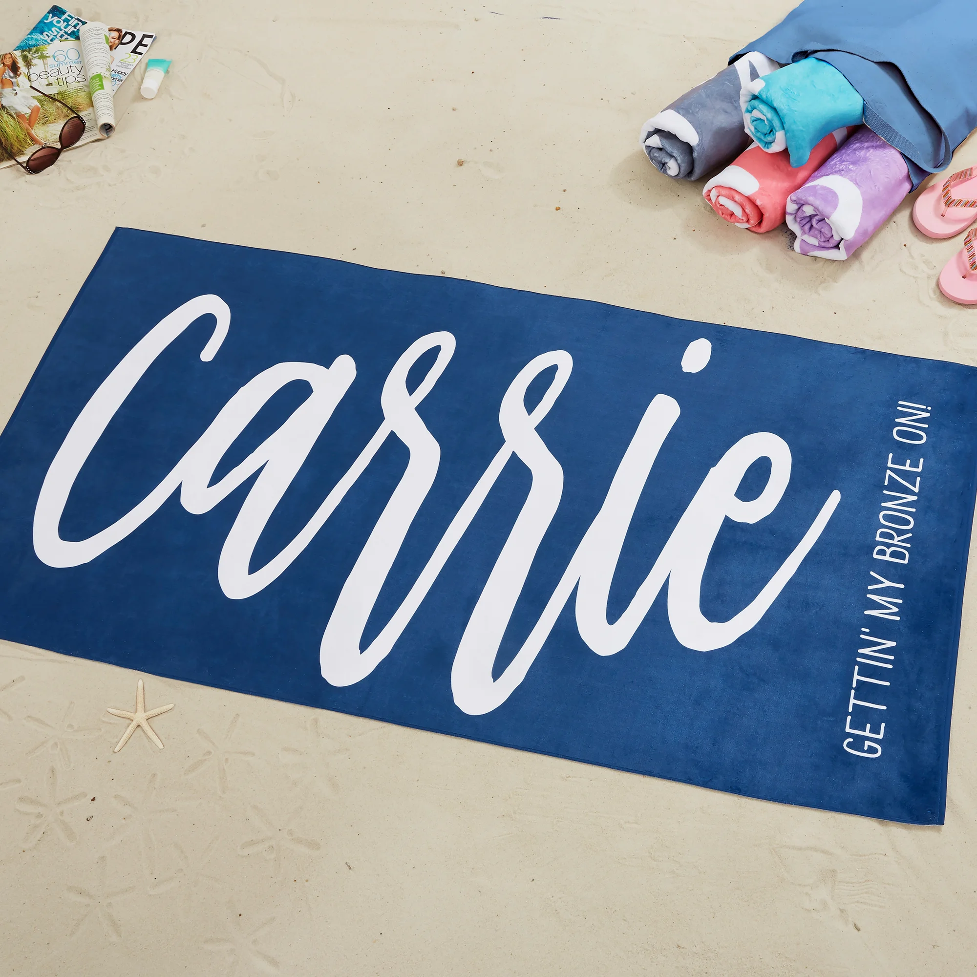 Personalised Beach Towel Customised 1 Name Blue Towel Blanket Summer Gift for Family/Friends-Jessemade AU