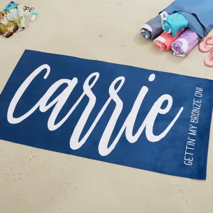 Personalised Beach Towel Customised 1 Name Blue Towel Blanket Summer Gift for Family/Friends-Jessemade AU