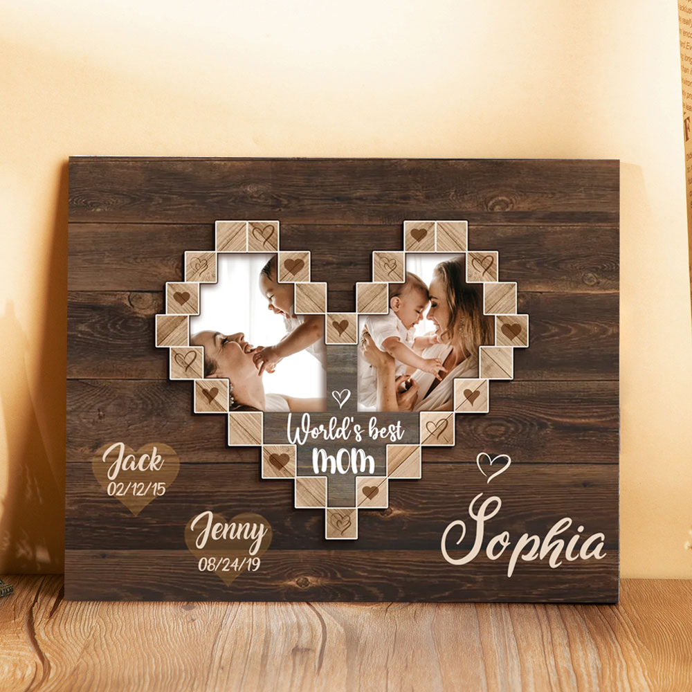 Mother Picture Board Personalised Photo Keepsake With 2 Kids Names Wood Signs Photo Frame Gifts For Mom-Jessemade AU