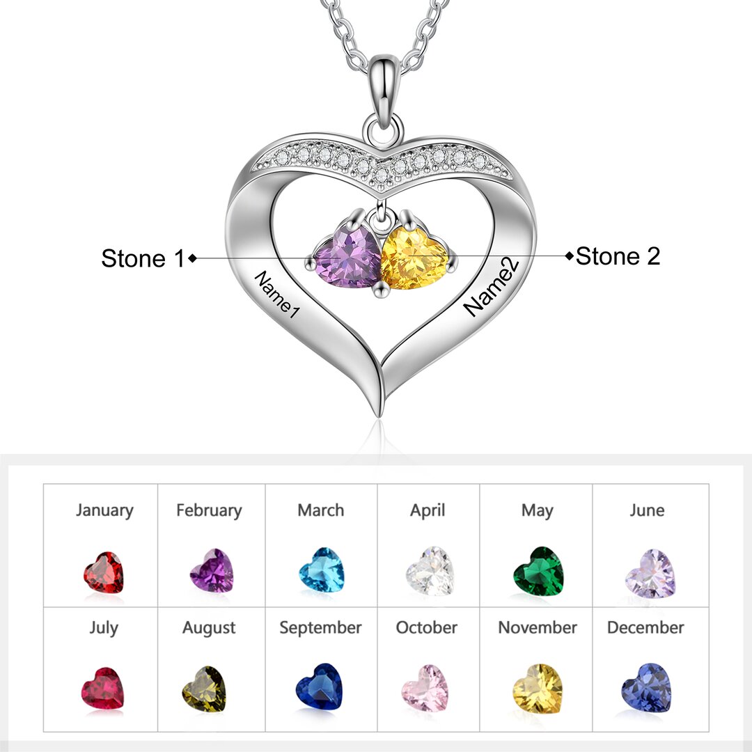 To My Granddaughter Custom Heart Necklace with Birthstones Gift-Jessemade AU