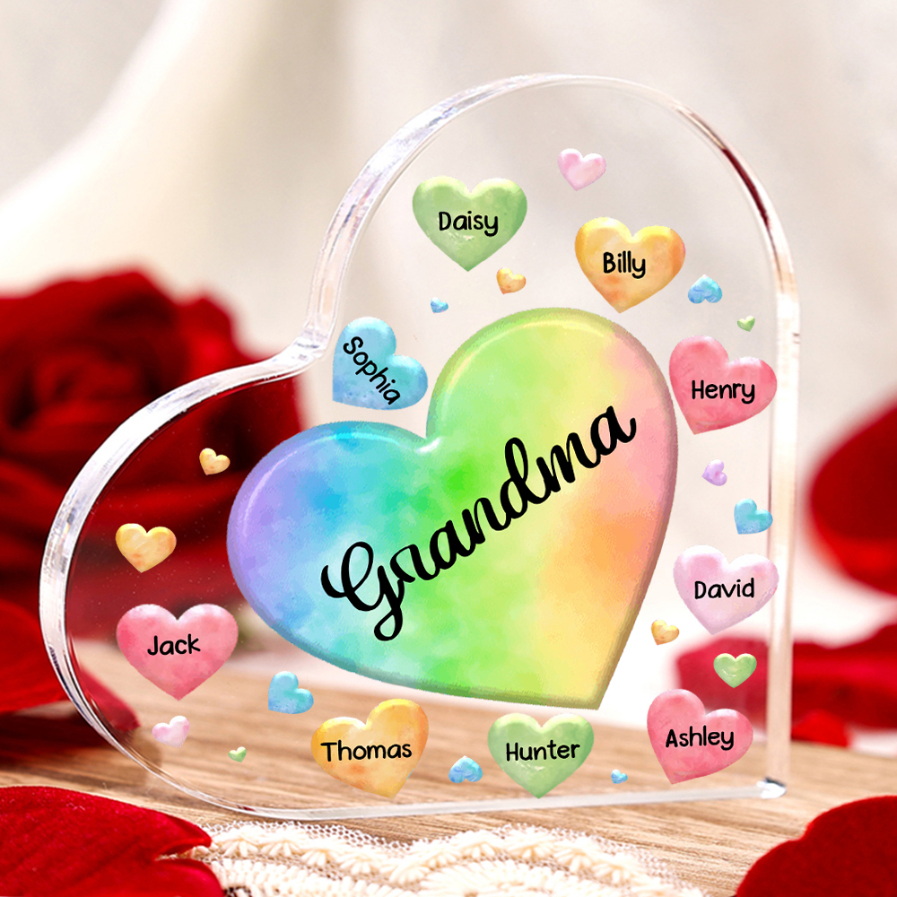 9 Names - Personalised Acrylic Heart Keepsake Custom Text Colourful Hearts Ornament Gift for Mother/Grandma-Jessemade AU