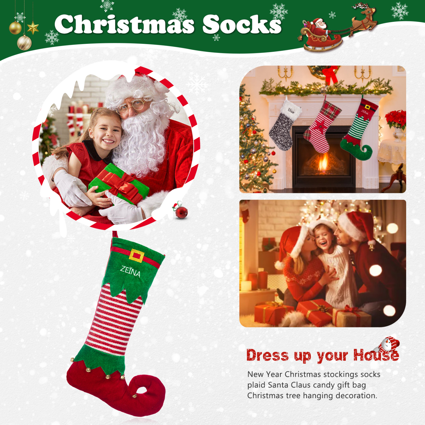 Personalised Christmas Stocking Ornaments Custom 1 Name Gift Bag Christmas Gifts for Family and Friends-Jessemade AU