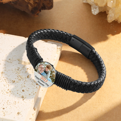 Mens Leather Bracelet Custom Photo Bracelet for Him-Jessemade AU