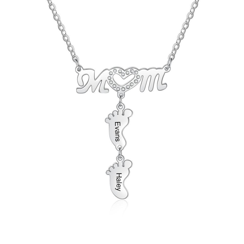Happy Mother's Day Personalised baby feet Necklace Engraved 2 Names Necklace Gifts For Mum-Jessemade AU
