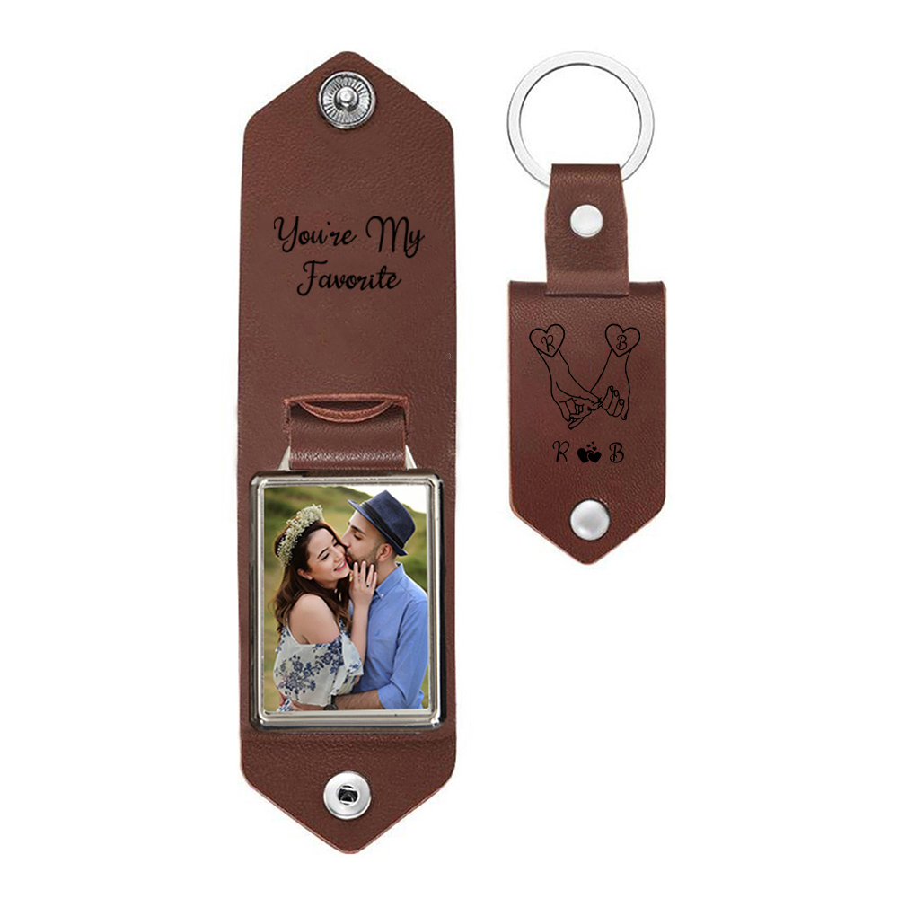 Pinky Swear Personalised Photo Keychain Customised Text & 2 Letters Leather Keyring Gifts for Valentine's Day Couples/Friends-Jessemade AU