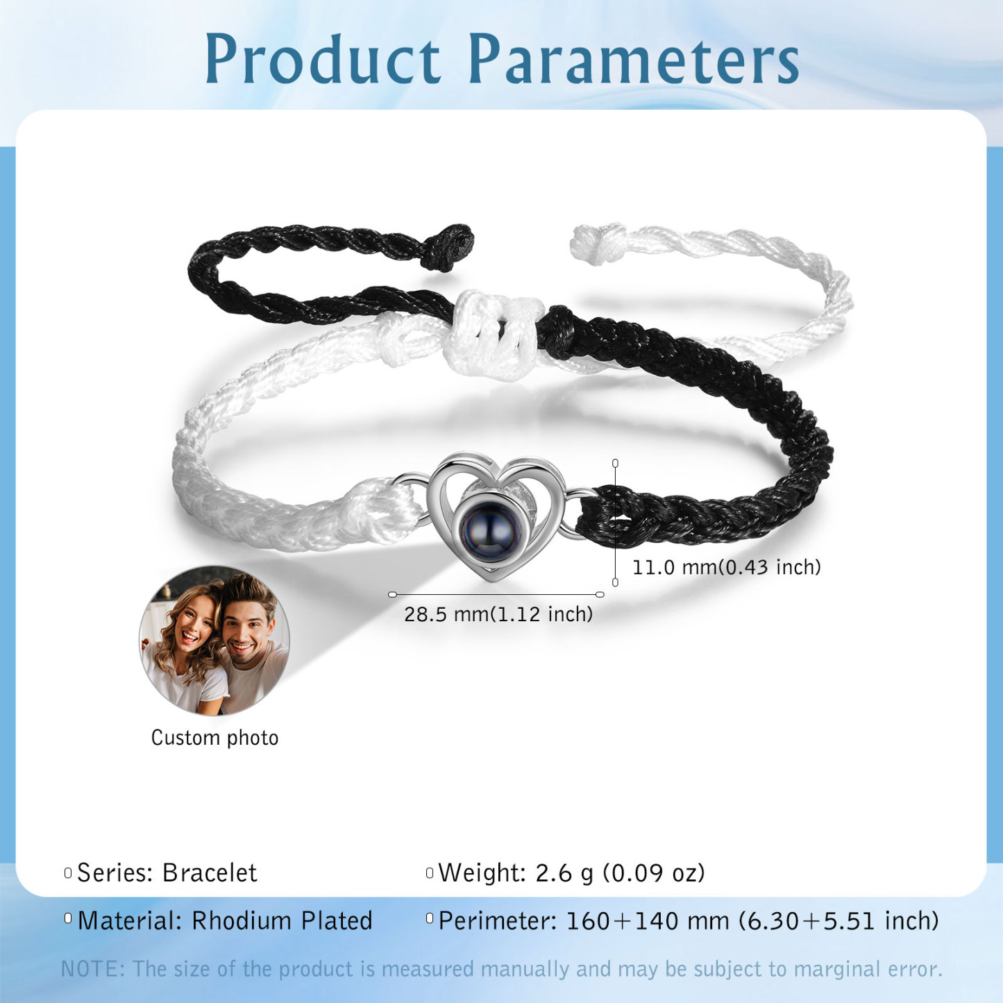 Personalised Heart Projection Bracelet Customised Photo Bracelet Adjustable Bracelet Gift for Couples/Family/Friends-Jessemade AU