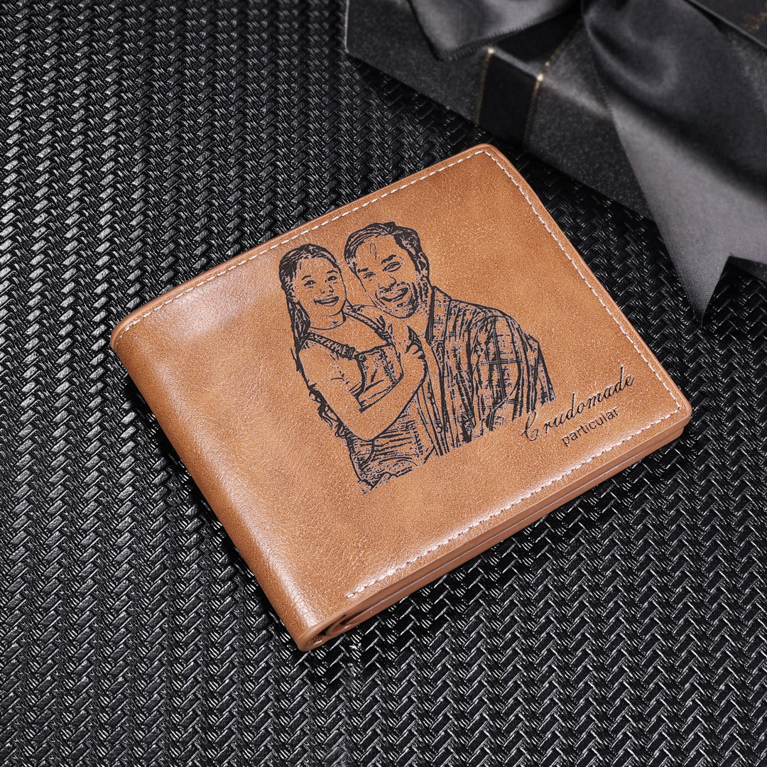 Personalised Leather Wallet Engraved Photo Short Purse Gifts For Men-Jessemade AU