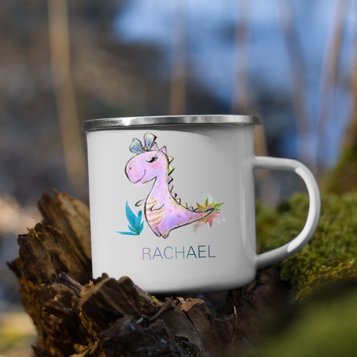 Personalised Enamel Mug Customised Name Dinosaur Cup Camping Mug Birthday Gift for Kids - Tyrannosaurus Rex-Jessemade AU