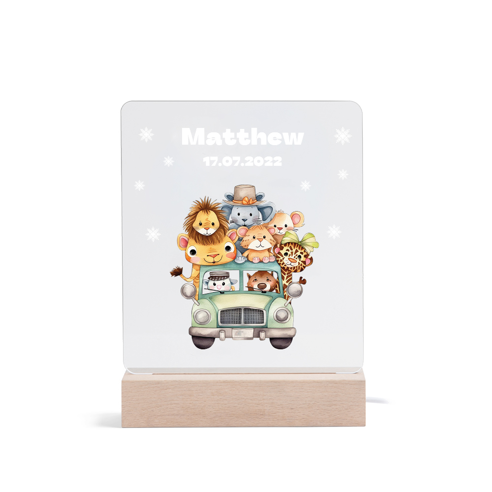 Personalised Name Night Light Animal Zoo LED Night Light Custom Date Nursery Birthday Gifts For Kids-Jessemade AU