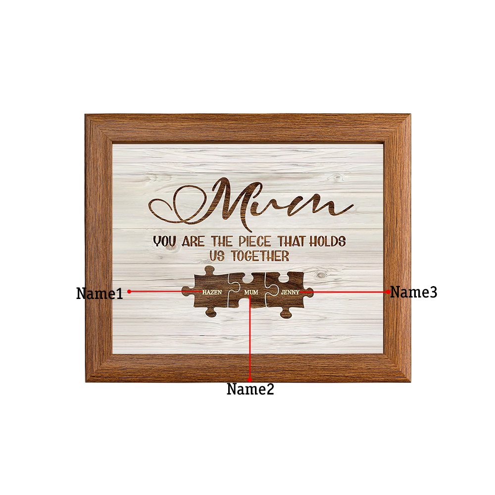 Personalised Mum Puzzle Picture Frame With Light Custom 3 Names Decor Gifts For Mother - You are the piece that holds us together-Jessemade AU