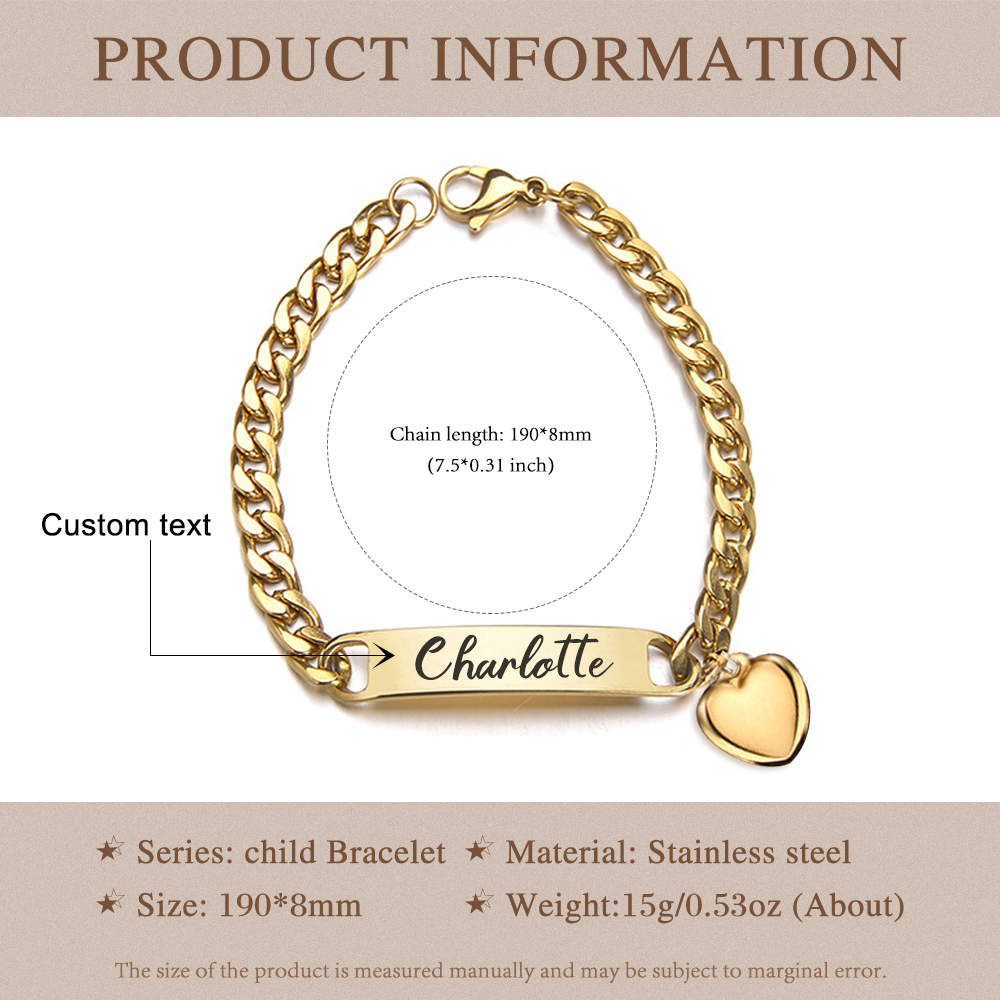 Personalised Name Bracelet Heart Charm Bracelet Customised Baby Gift-Jessemade AU