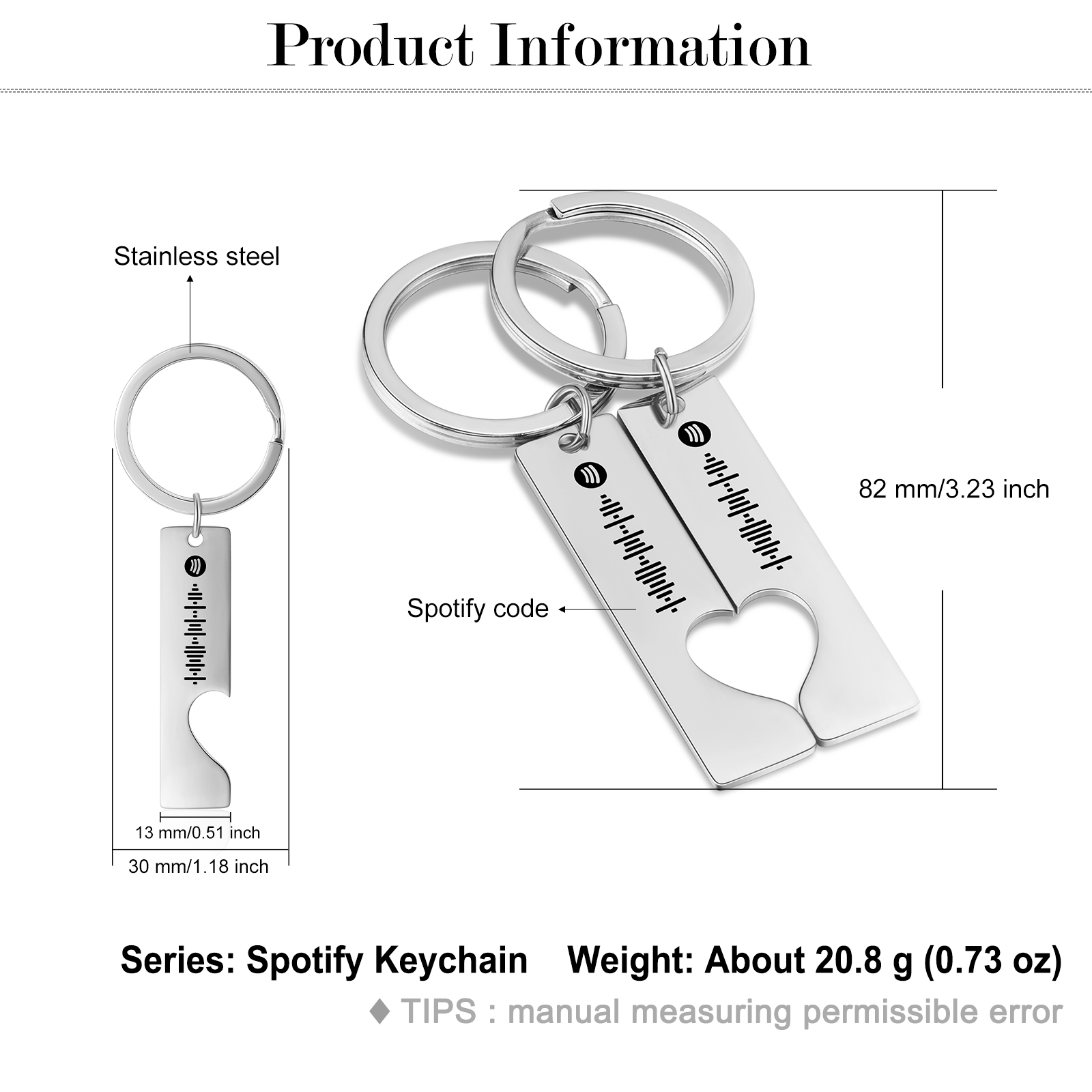 Personalised Scannable Spotify Code Keychain Heart Music Keychain for Couple-Jessemade AU
