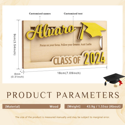 Class of 2024 Personalised Graduation Cash Clip Custom Name & Text Cash Box Creative Gifts for Her/Him-Jessemade AU