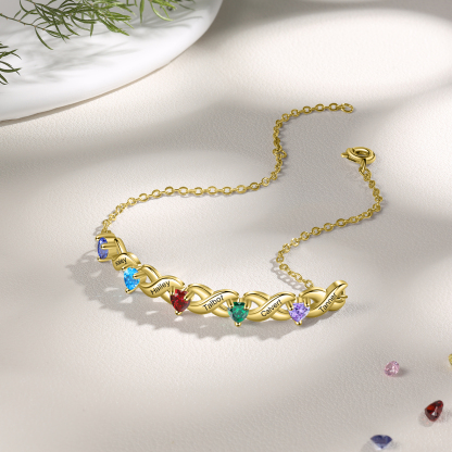 Family Custom Bracelet Heart Personalised with 5 Birthstones Gift Box Set-Jessemade AU