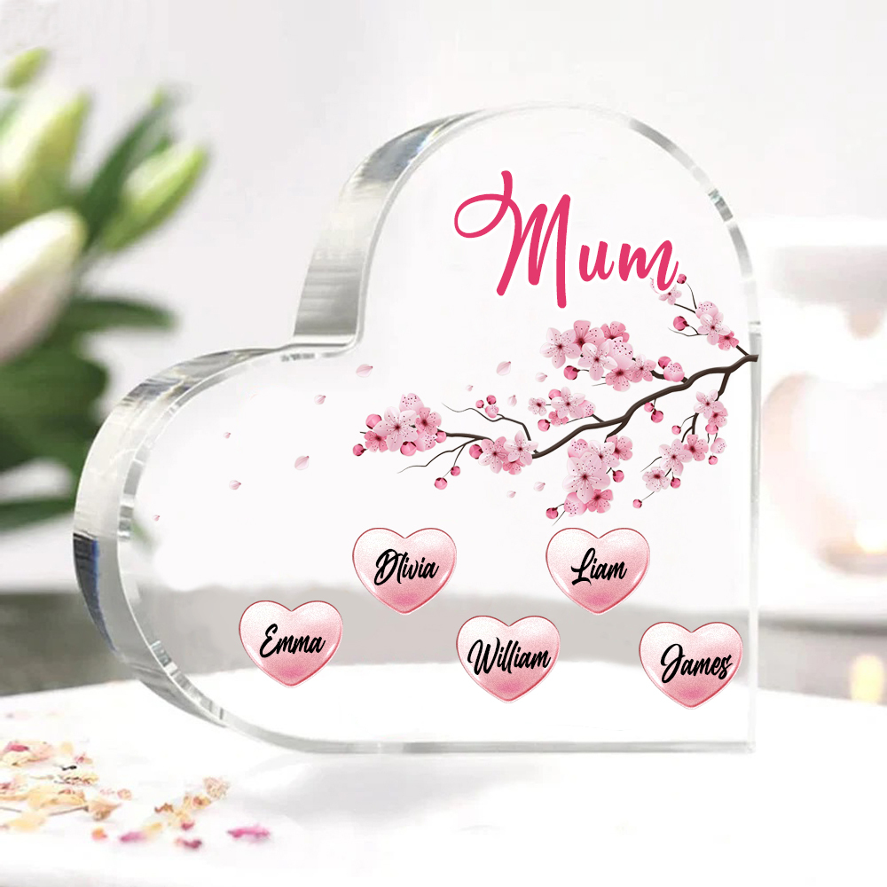 5 Names - Personalised Acrylic Heart Keepsake Custom Text Peach Blossom Ornaments Gifts for Grandma/Mother-Jessemade AU