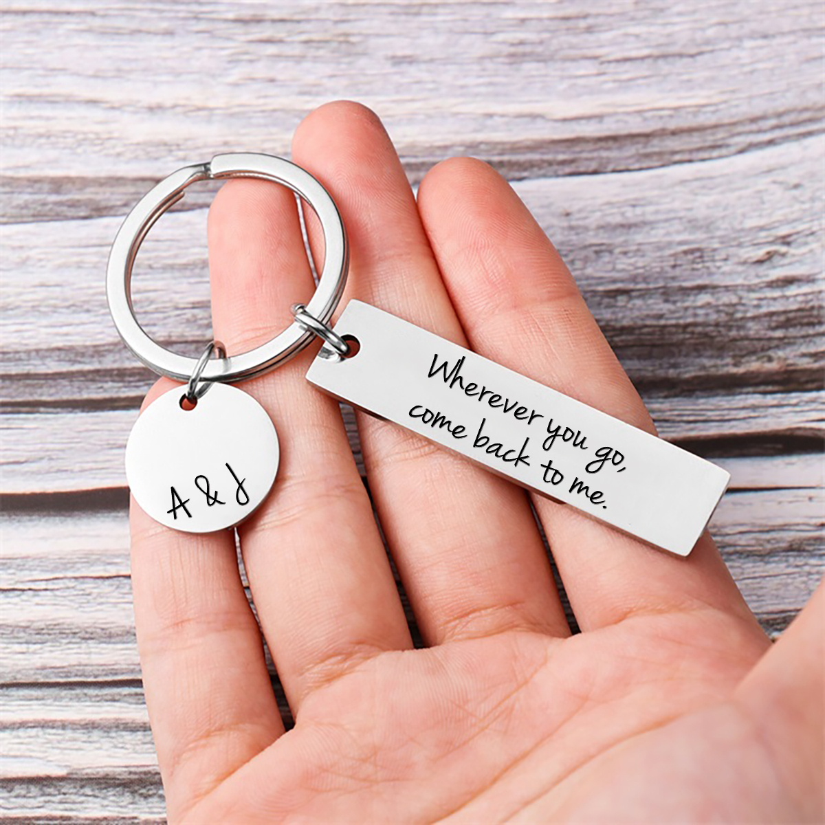 Personalised Couple Keychain Custom Name Keyring "Wherever You Go, Come Back To Me" Valentine's Day Gifts-Jessemade AU