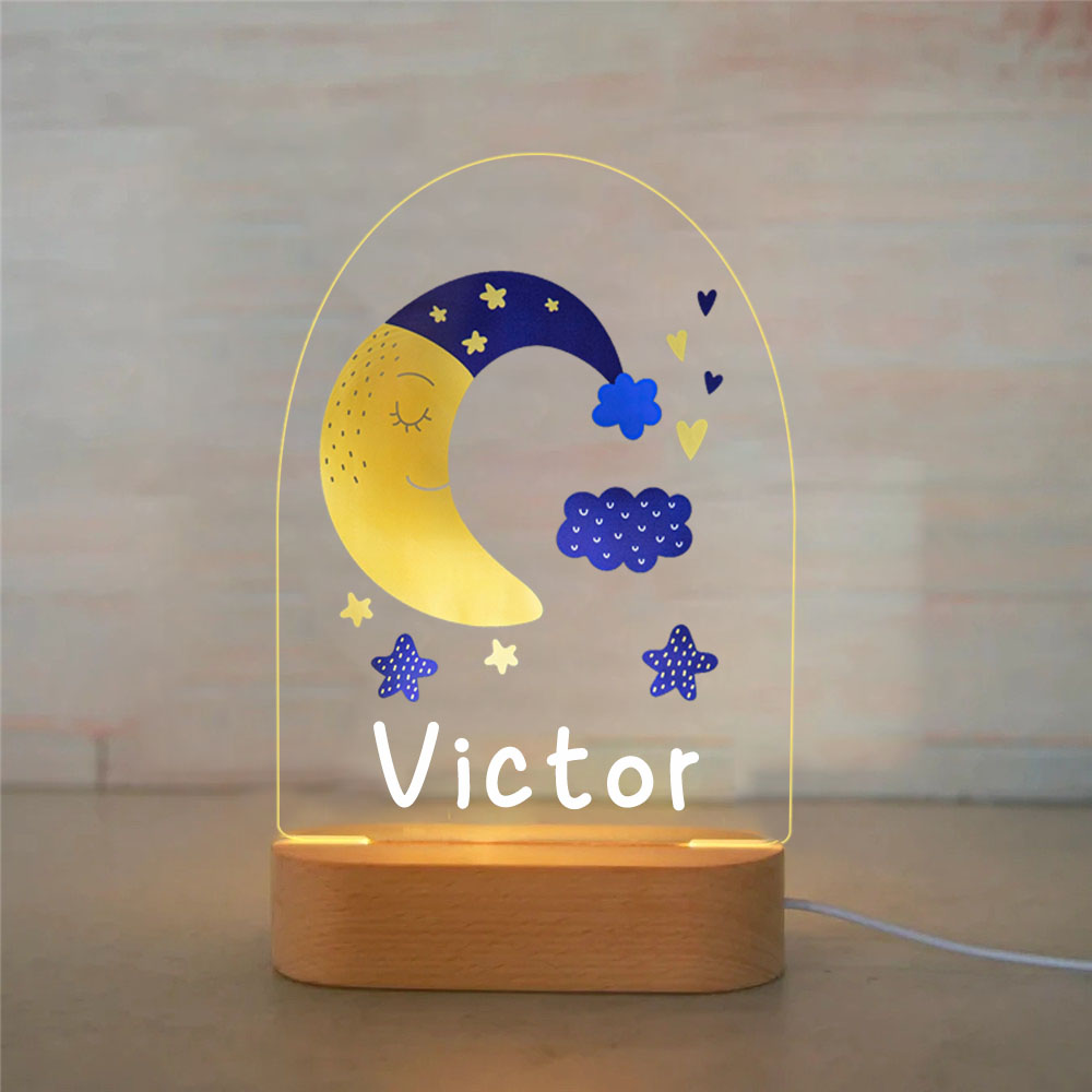 Personalised Moon Night Light Custom Name LED Lamp Baby Gift for Kids-Jessemade AU