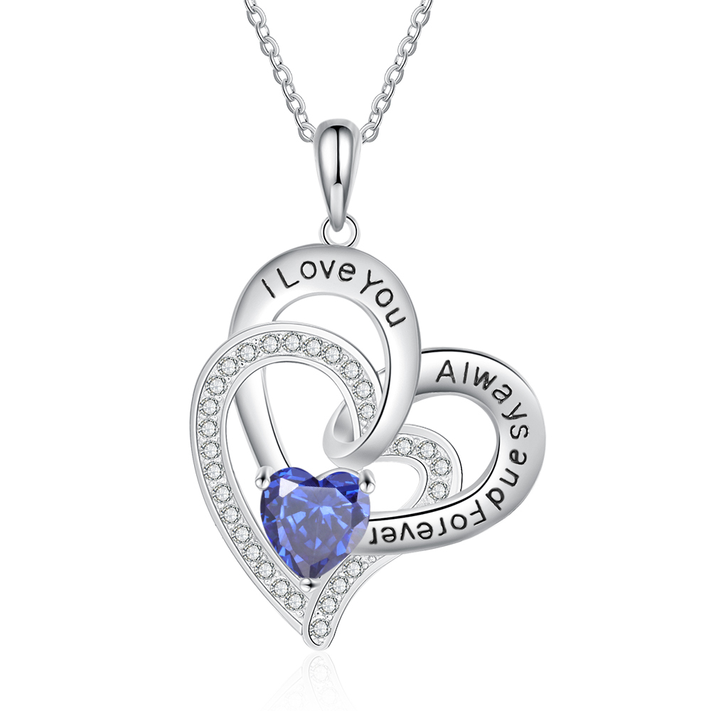 Personalised Heart Necklace with Birthstone I Love You Necklace-Jessemade AU