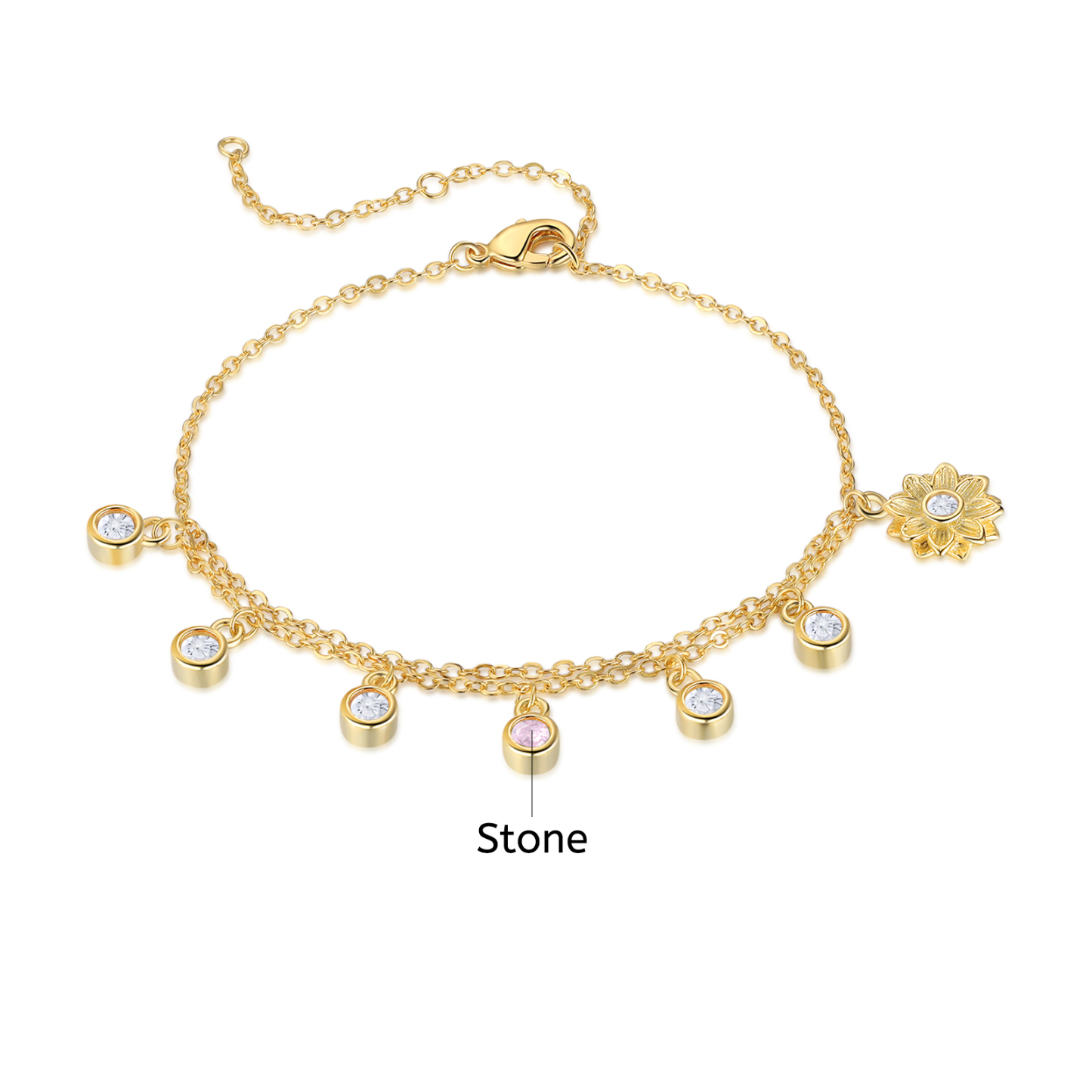 Personalised Women's Anklet Custom 1 Birthstone Anklet Gold Adjustable Anklet Birthday Gift for Her-Jessemade AU