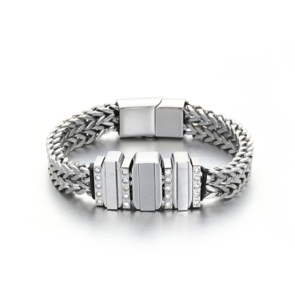 Mens Bracelet with Customised Beads Personalised Cuban Chain Bracelet Engraved 3 Names-Jessemade AU