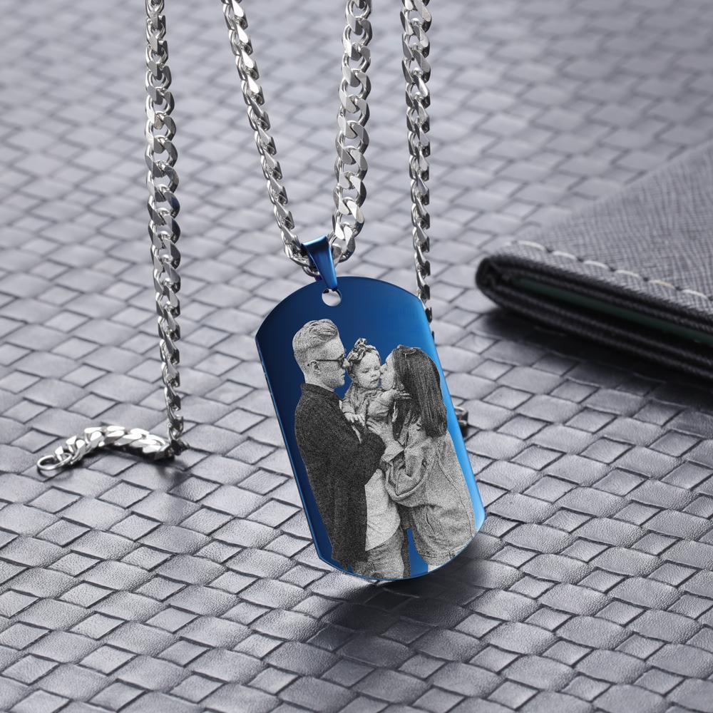 Personalised Photo Tag Necklace Custom Photo Cuban Chain Necklace Gifts For Father-Jessemade AU