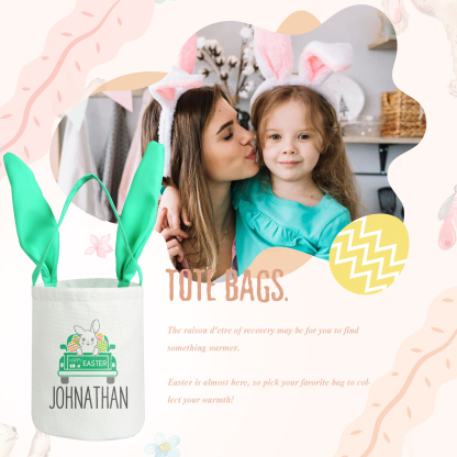 Easter Bunny Tote Bag Personalised Name & Text Bucket Bag Bunny Truck Basket Gifts For Kids-Jessemade AU