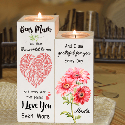 Dear Mum Candle Holder Custom Name Wooden Candlestick - You Mean The World To Me-Jessemade AU