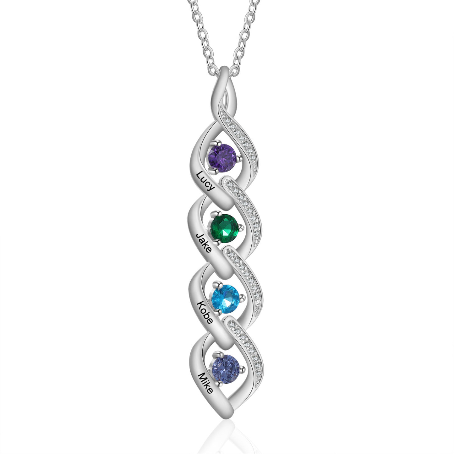 Personalised Twisted Pendant Necklace Custom 4 Birthstones & 4 Names Necklace Gifts for Her-Jessemade AU