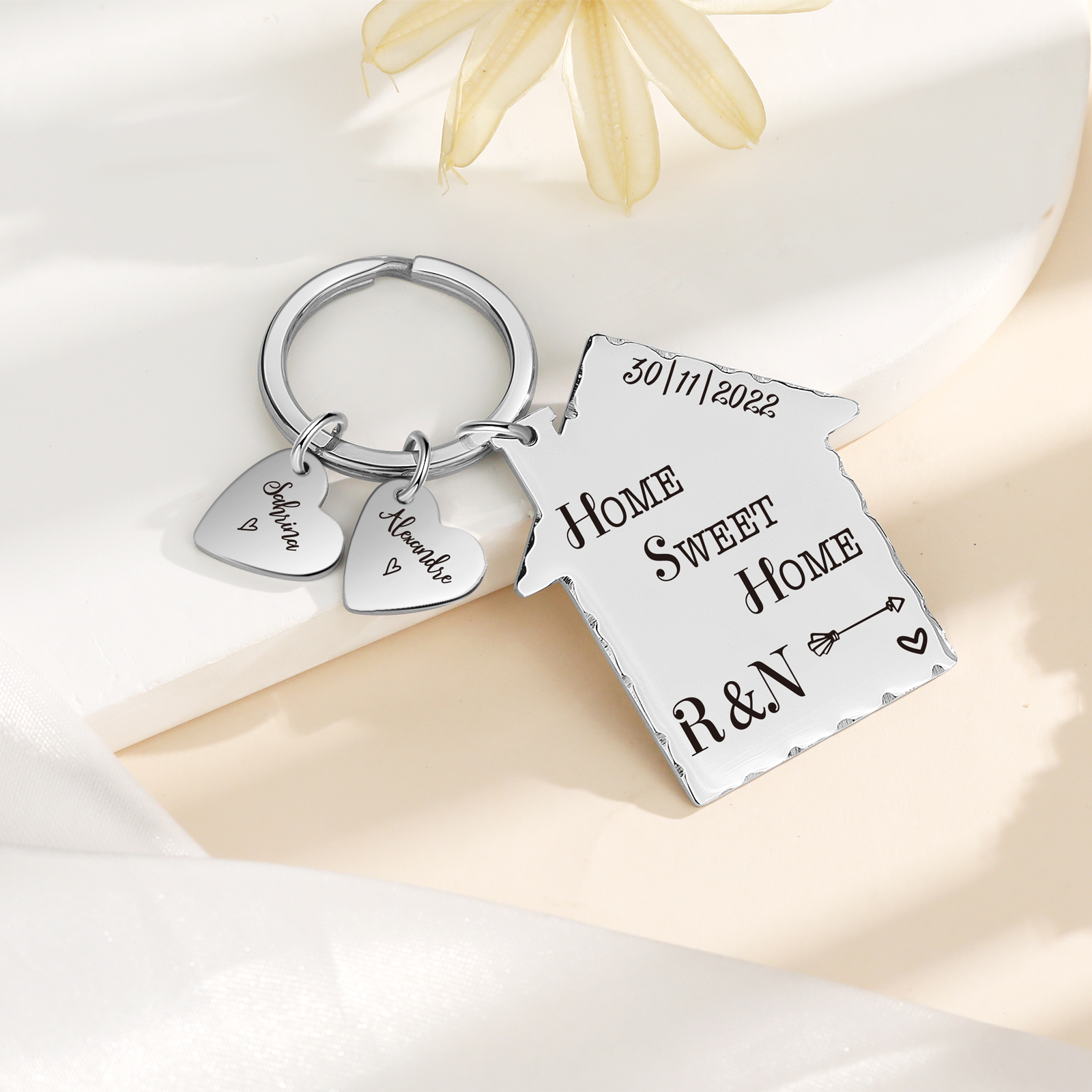 Sweet Home Keychain Customised with 2 Names & Letters & Date Keyring Personalised Gift for Couples-Jessemade AU