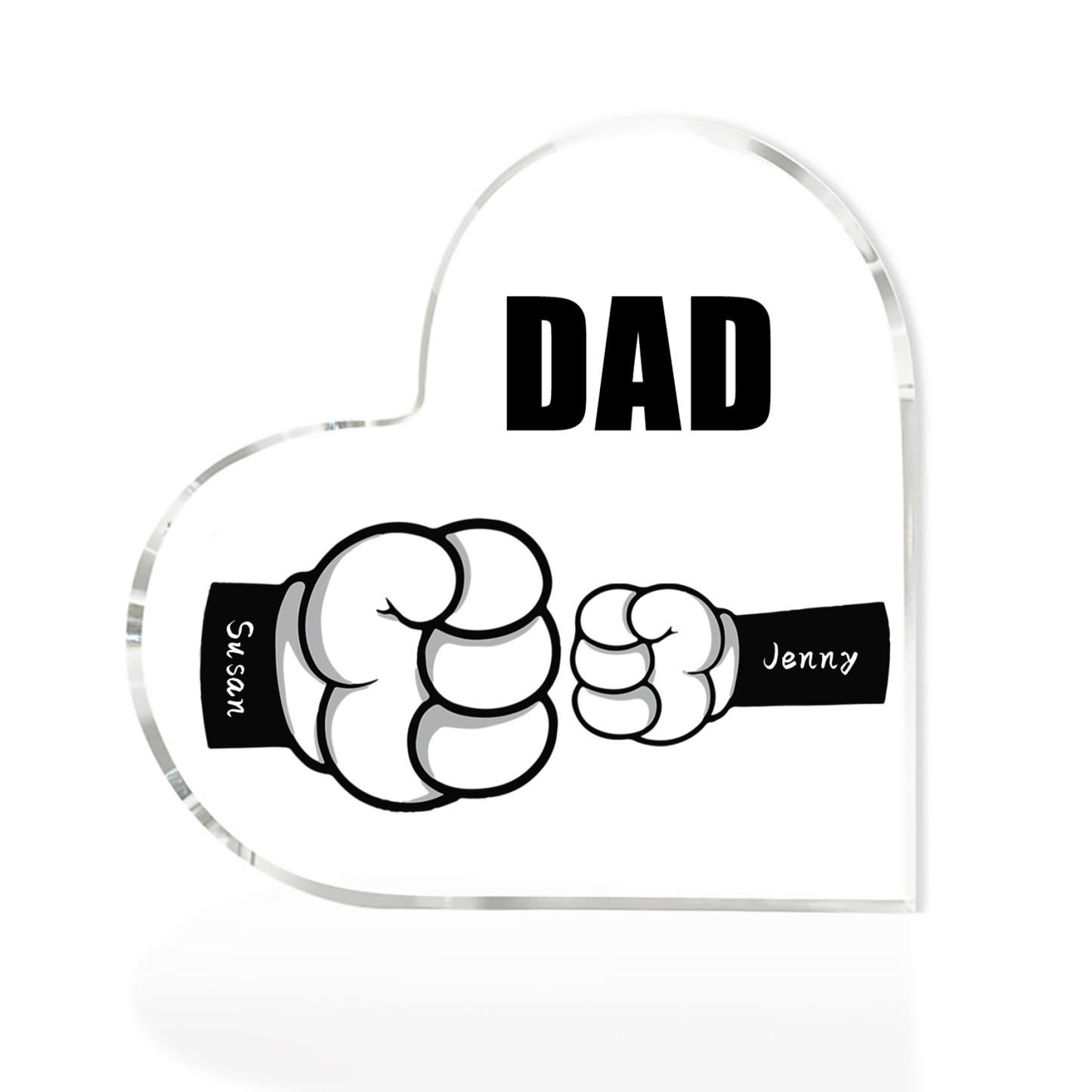 Personalised Acrylic Heart Keepsake Custom 2 Names & 1 Text Fist Bump Ornaments Gifts for Dad/Grandpa-Jessemade AU