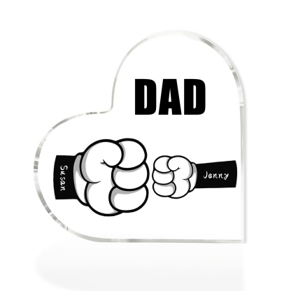 Personalised Acrylic Heart Keepsake Custom 2 Names & 1 Text Fist Bump Ornaments Gifts for Dad/Grandpa-Jessemade AU