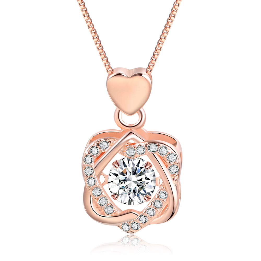 Valentine's Day Gifts 925 Sterling Silver Double Heart Dancing Necklace With Whole Rose Gift Box-Jessemade AU