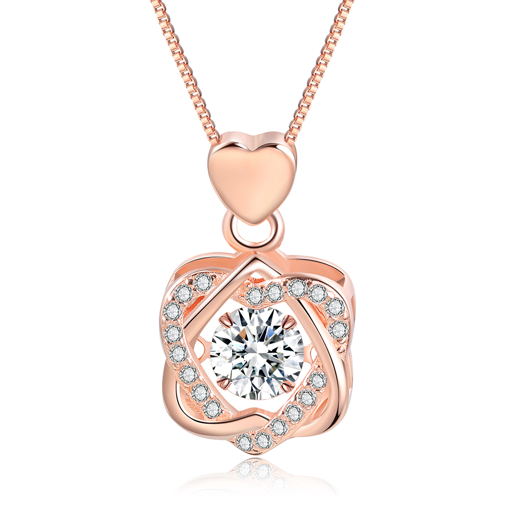 Valentine's Day Gifts 925 Sterling Silver Double Heart Dancing Necklace With Whole Rose Gift Box-Jessemade AU