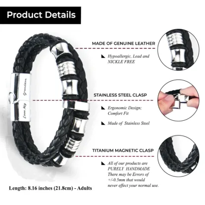 To My Grandson, Inspirational Leather Bracelet Bangle with Message Card Gifts For Him-Jessemade AU