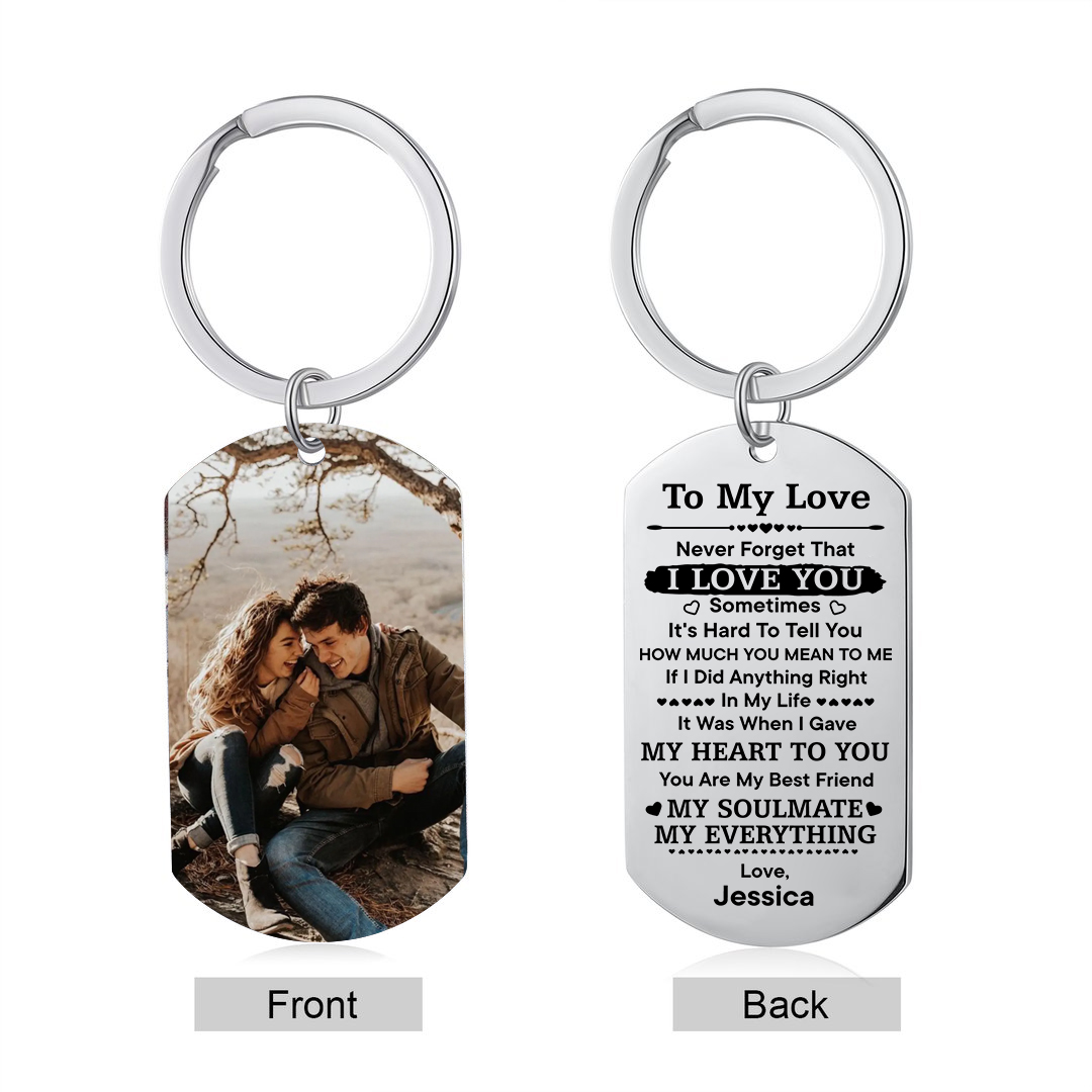 To My Love Keyring Custom Photo & Name Couple Keychain Stainless Steel Keychain Valentine's Day Gift for Couples-Jessemade AU
