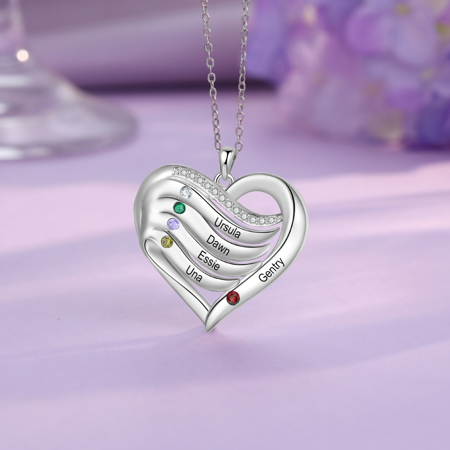 Personalised Intertwined Heart Pendant Necklace Custom 5 Birthstones & 5 Names Necklace Gifts for Her-Jessemade AU