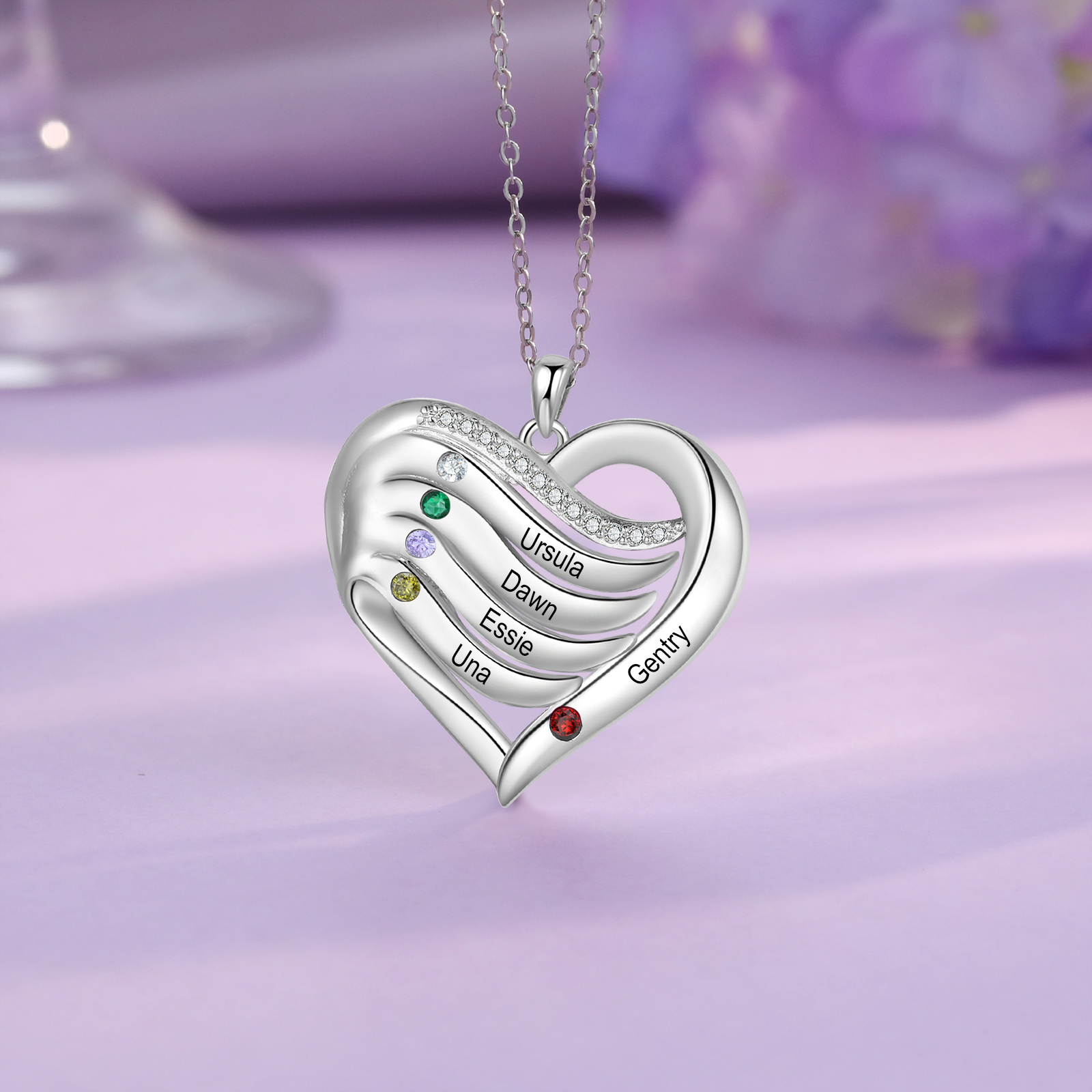 Personalised Intertwined Heart Pendant Necklace Custom 5 Birthstones & 5 Names Necklace Gifts for Her-Jessemade AU