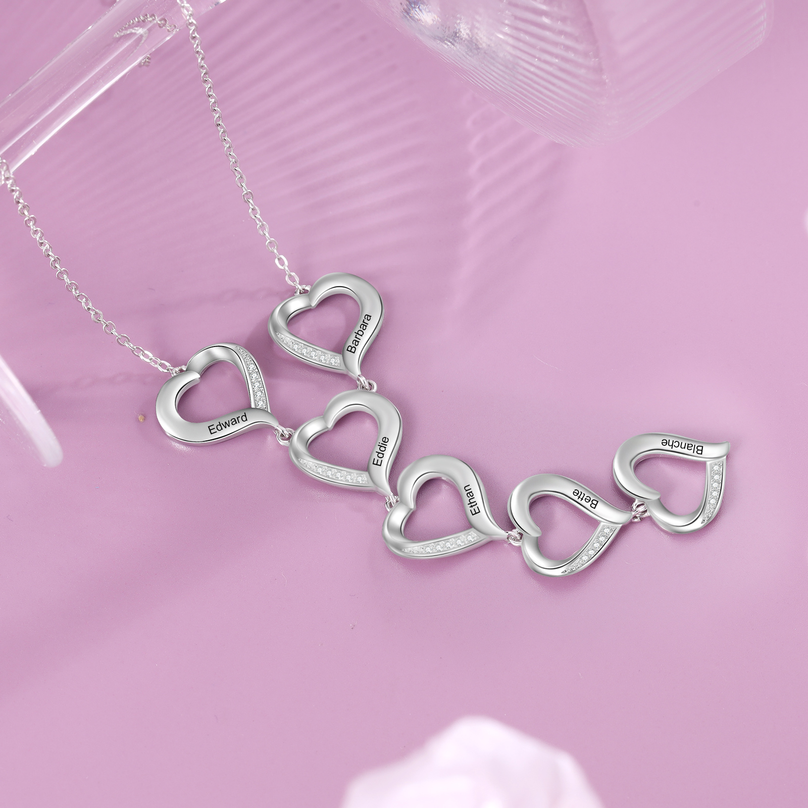 Personalised 6 Hearts Necklaces Custom 6 Family Names Necklaces Gift For Mother-Jessemade AU