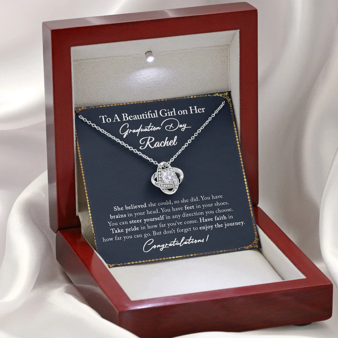To A Beautiful Girl Love Knot Necklace Graduation Gift