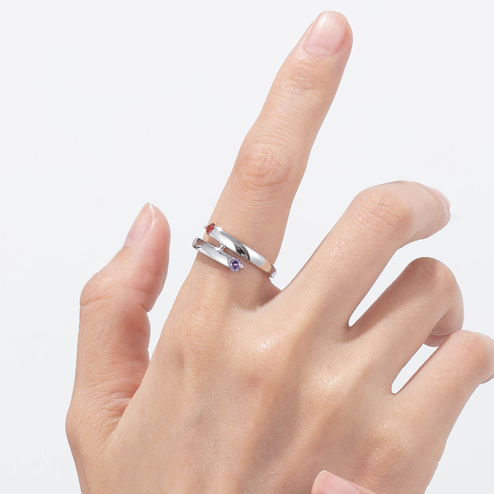 S925 Silver Ring Personalised 2 Birthstones Promise Ring With Names Gifts For Her-Jessemade AU