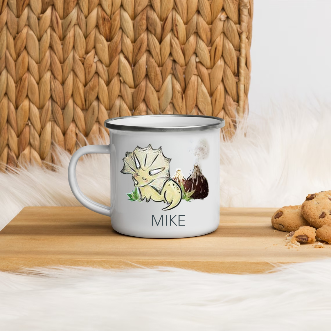 Personalised Enamel Mug Customised Name Dinosaur Cup Camping Mug Birthday Gift for Kids - Triceratops-Jessemade AU